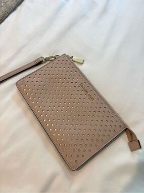 Michael Kors Dusty Rose Perforated Leather Wristlet with Gold Accents